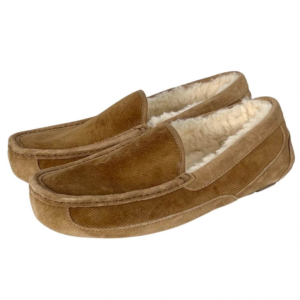 NEW UGG CHESTNUT CORDUROY ASCOT SLIPPERS MOCCASIN SHOES 1125932 SZ 8